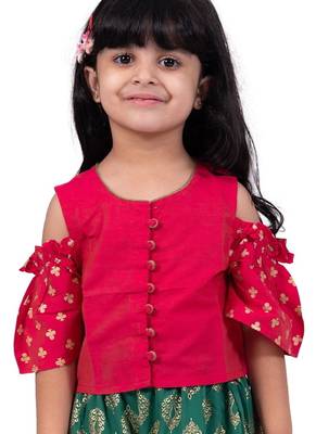 Half sleeves foil/glitter print top & printed sharara-pink & green 5