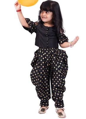 Half sleeves all over printed top with dhoti-black 1