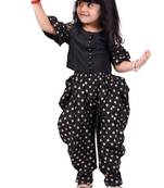 Half sleeves all over printed top with dhoti-black