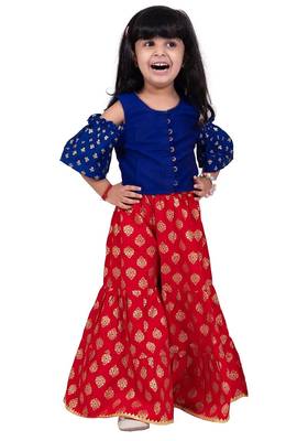 Half sleeves all over printed top & sharara-blue & red 1