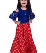 Half sleeves all over printed top & sharara-blue & red