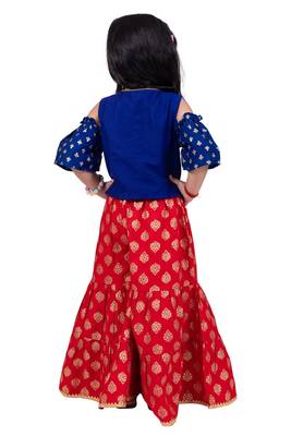 Half sleeves all over printed top & sharara-blue & red 2