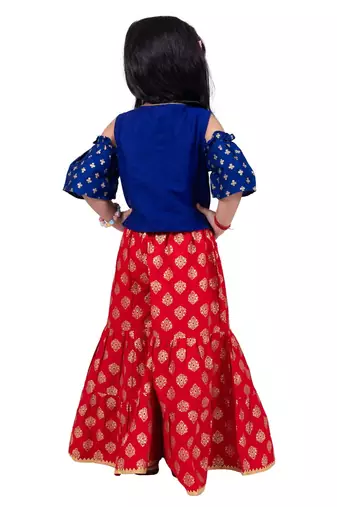 Half sleeves all over printed top & sharara-blue & red