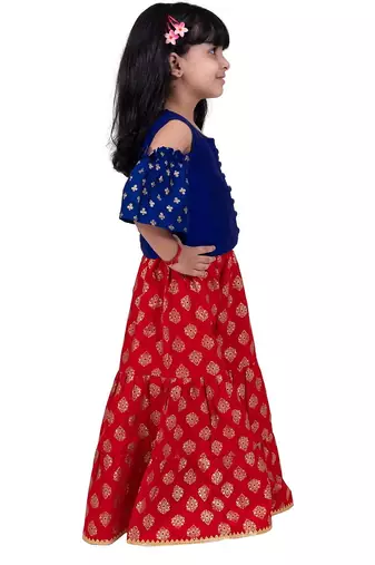Half sleeves all over printed top & sharara-blue & red