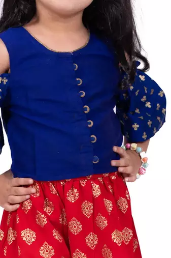 Half sleeves all over printed top & sharara-blue & red