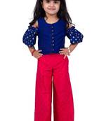 Half sleeves foil/glitter print top with printed palazzo-blue &pink