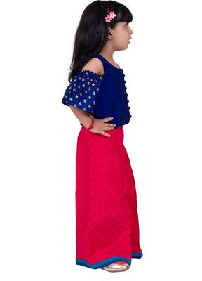 Half sleeves foil/glitter print top with printed palazzo-blue &pink 3