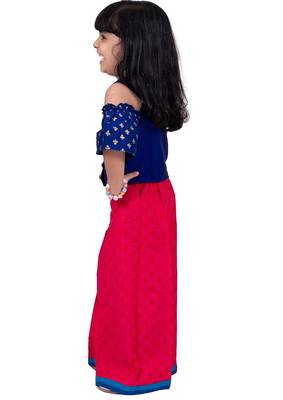 Half sleeves foil/glitter print top with printed palazzo-blue &pink 4