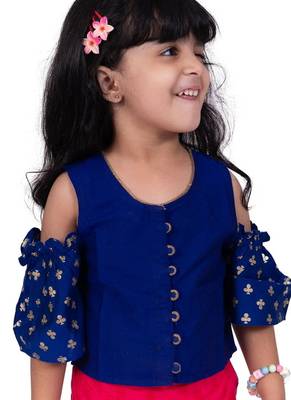 Half sleeves foil/glitter print top with printed palazzo-blue &pink 5