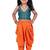 Brocade woven sleeveless embellished top with dhoti-rama green & orange