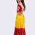 Sleeveless  placement  embroidered  top & tie dye lehenga with dupatta-red & yellow
