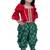 Three quarter sleeves embelliished top with printed dhoti - red & green