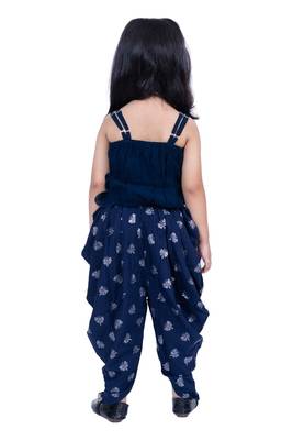 Georgette  sleeveless embelliished top with printed dhoti - navy blue 2