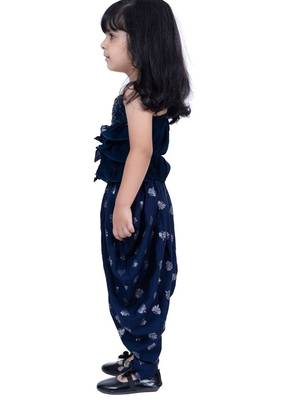 Georgette  sleeveless embelliished top with printed dhoti - navy blue 3