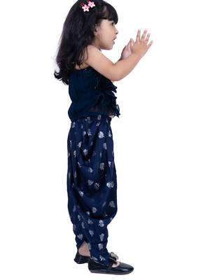 Georgette  sleeveless embelliished top with printed dhoti - navy blue 4