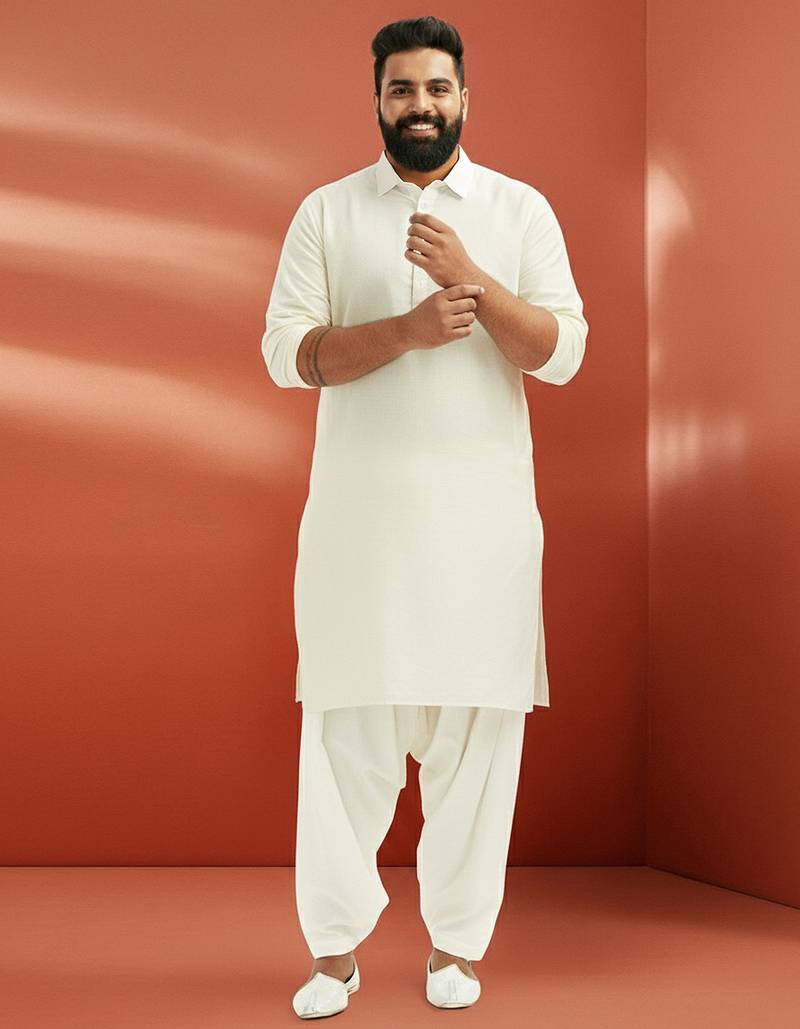 men's white viscose kurta with patiala pant - classic ethnic set