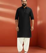 black viscose kurta with white patiala - elegant festive set