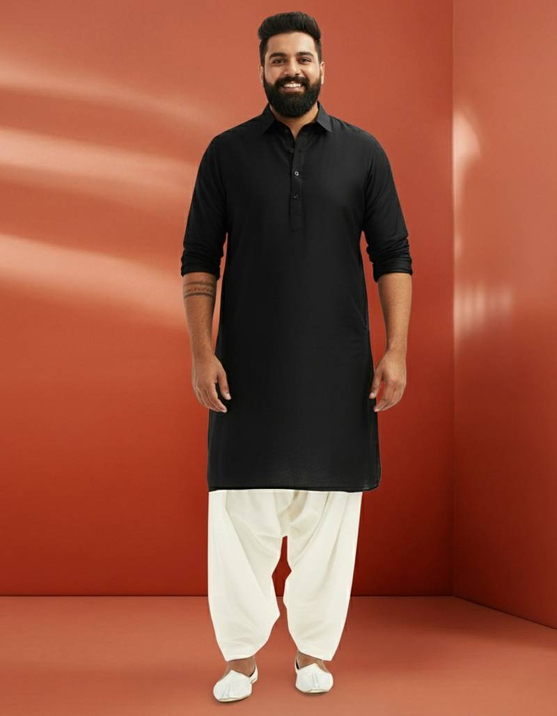men's black viscose kurta with white patiala - elegant festive set