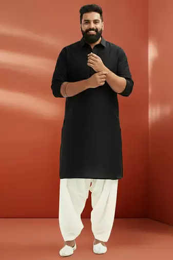 black viscose kurta with white patiala - elegant festive set