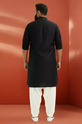 black viscose kurta with white patiala - elegant festive set
