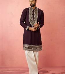 men's purple chanderi kurta set with cream pant - royal wedding collection