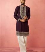 men's purple chanderi kurta set with cream pant - royal wedding collection