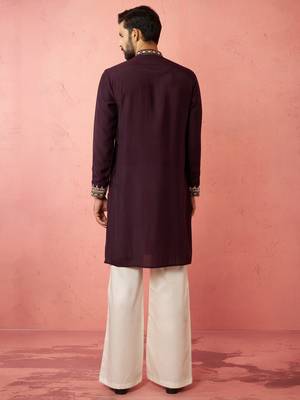 men's purple chanderi kurta set with cream pant - royal wedding collection 5