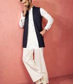 men's blue nehru jacket with cream kurta trouser - designer wedding set