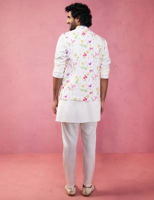 cream silk blend nehru jacket kurta pyjama set - festive wedding wear 5