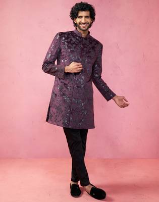 Wine velvet indo-western kurta with black cotton lycra pyjama 1