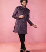 Wine velvet indo-western kurta with black cotton lycra pyjama