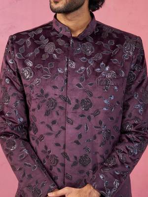 Wine velvet indo-western kurta with black cotton lycra pyjama 2