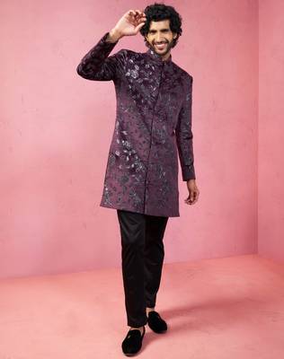 Wine velvet indo-western kurta with black cotton lycra pyjama 3