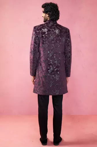 Wine velvet indo-western kurta with black cotton lycra pyjama