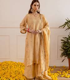 Beige embroidered organza kurta set