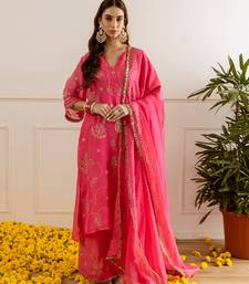 Fuchsia embroidered organza kurta set