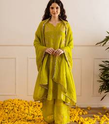 Lime green embroidered cotton kurta set