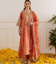 Orange embroidered chanderi kurta set