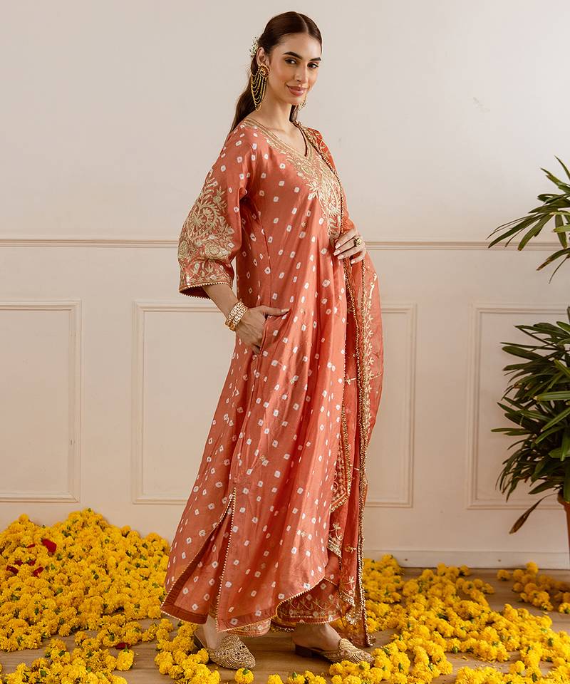 Orange embroidered chanderi kurta set