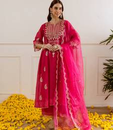 Magenta embroidered chanderi kurta set