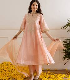 Peach embroidered chanderi kurta set