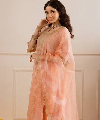 Peach embroidered chanderi kurta set 2