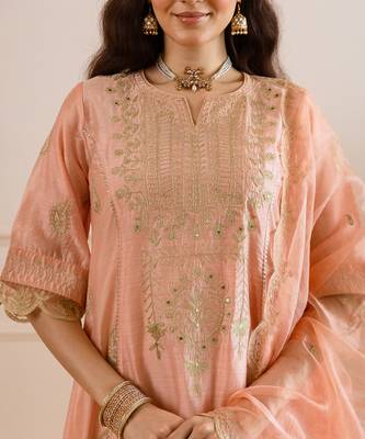 Peach embroidered chanderi kurta set 3