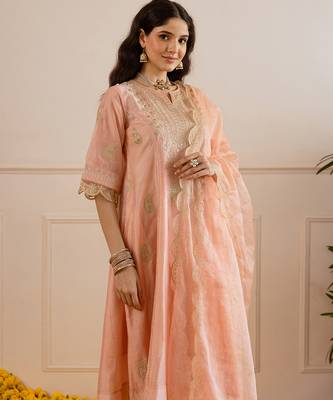 Peach embroidered chanderi kurta set 4