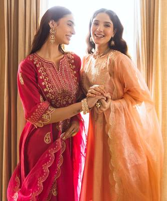 Peach embroidered chanderi kurta set 5