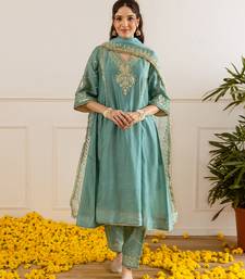 Sea green embroidered chanderi kurta set