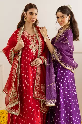 Red embroidered chanderi kurta set