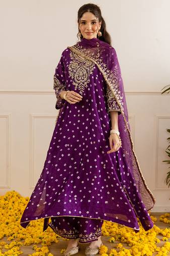 Purple embroidered chanderi kurta set