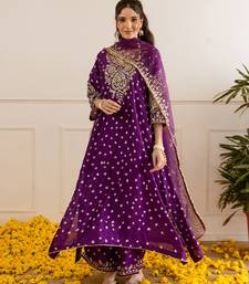 Purple embroidered chanderi kurta set