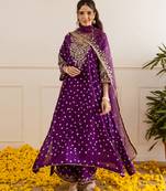 Purple embroidered chanderi kurta set